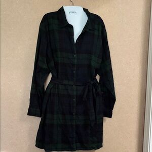 Abercrombie & Fitch Dark Green Checkered Long Sleeve Dress